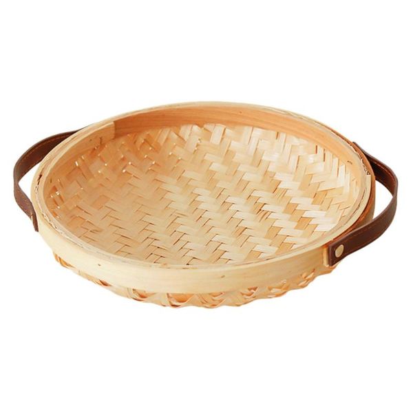 

1pc bamboo woven basket round fruit storage basket bread (log color)