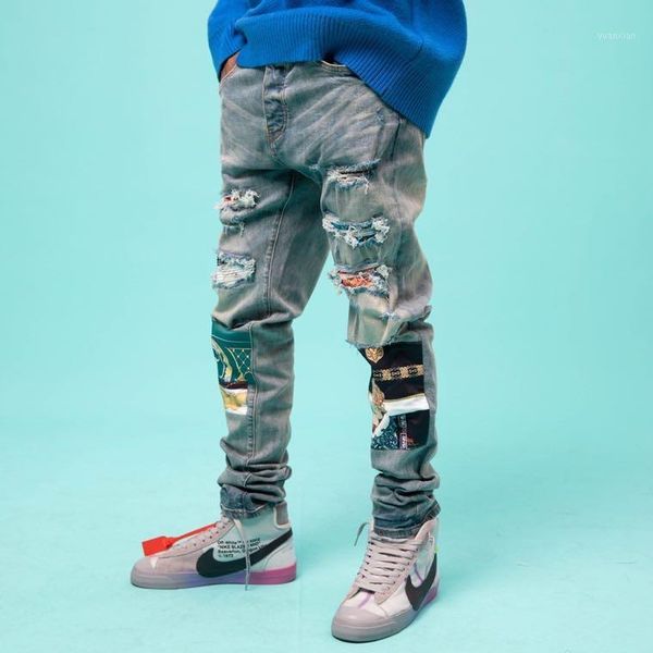 

yk11652 fashion men's jeans 2020 runway luxury european design party style men's clothing1, Blue