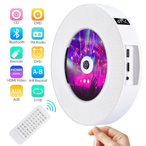 

qosea portable wall mountable bluetooth cd/dvd player usb led display hifi speaker audio with remote control fm radio built-in1