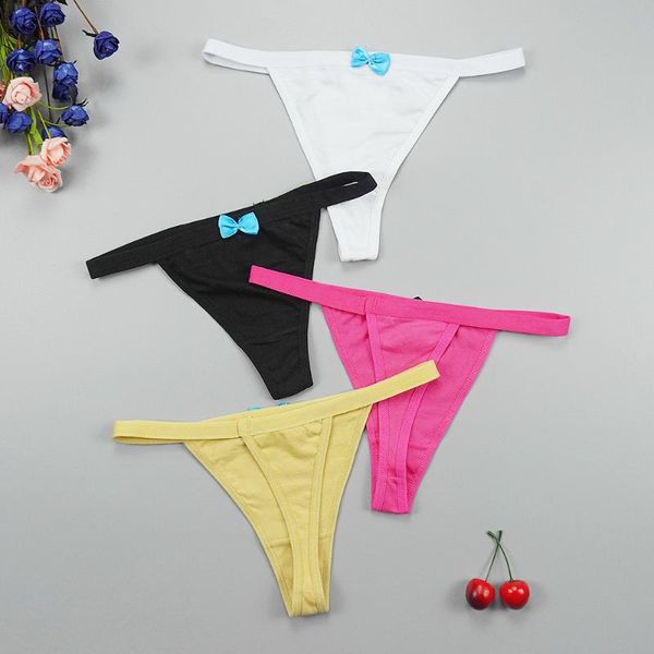 

6pcs/lots thongs women mini panties female underwear cotton thong sports t-back erotic tangas soft bow g strings, Black;pink