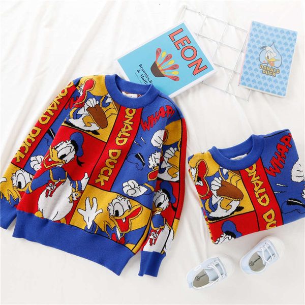 

autumn jacquard may cartoon parent-child 20 boys' and girls' sweaters heavy industry knitwear, Blue