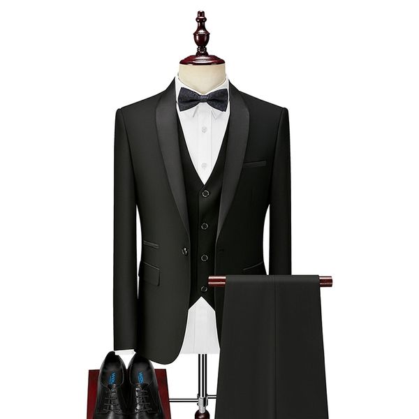 Homens Smoking Fit Magro Festa de Negócios Promotor Fatos de Casamento Prom Bola Banquete Casal Da Casamento Nascimento Fato de Jantar 3 Peças Xaile Lapel 201027