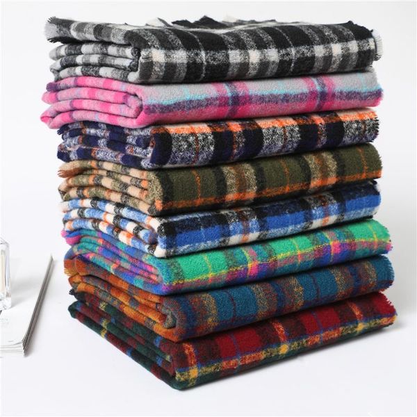 

2020 winter new cashmere scarf women warm design plaid shawl wrap thick knitted pashmina scarves female blanket bandana wmtytw bdesybag, Blue;gray