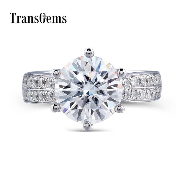 

transgems solid 14k 585 white gold center 3ct 9mm f color moissanites engagement wedding ring with accents for women daily wear y200620, Slivery;golden