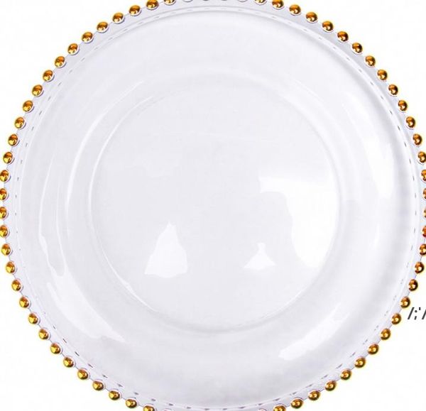 13 polegadas redonda casamento claro prata / ouro vidro frisado carregador patins placa de vidro para decoração de mesa de casamento por mar bbb14504