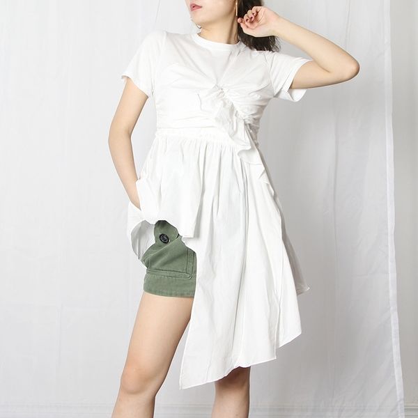 

2jpyr summer 2020 new irregular pleated coat fake two t-shirt shirt small design sense irregular jxurz, White
