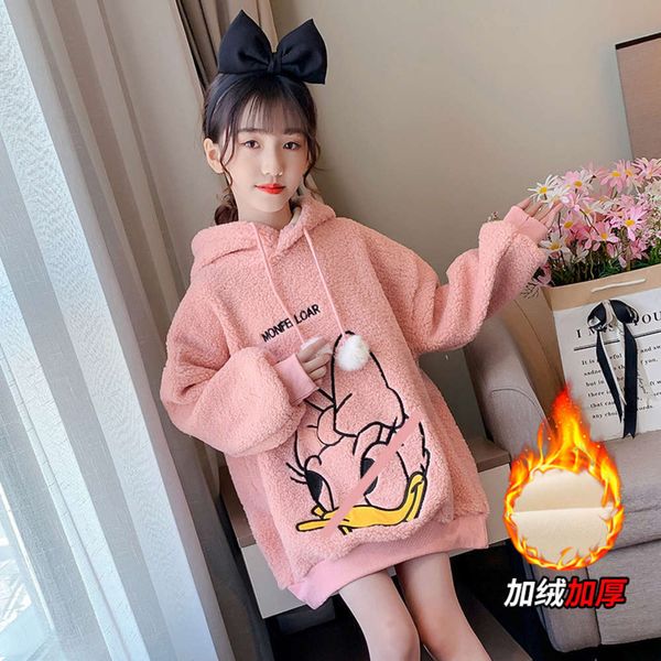 

korean children's wool new sweater 2020 version cuddle thickened cartoon hoodie, Black