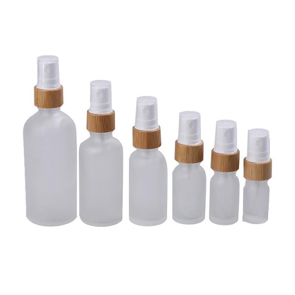 

storage bottles & jars 5ml-100ml natural wood bamboo cap spray packaging container transparent frosted glass lotion pump bottle cosmetic