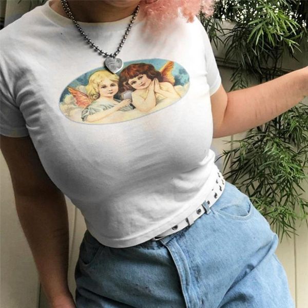 

women crop t shirt see 2020 new arrival short sleeve printed slim o neck t shirt women tshirt 4 colors, White