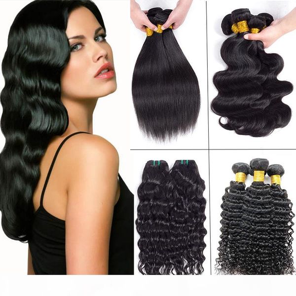 

peruvian indian body wave straight hair extensions brazilian deep wave water kinky curly hair mix texture remy human hair 3 4 bundles, Black