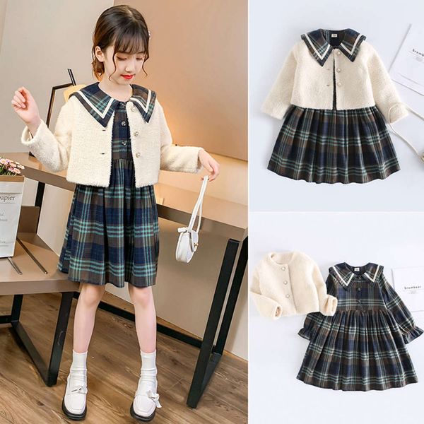 

girls' suit 2020 red new net coat plaid drs autumn foreign sle children's two piece set, Red;yellow