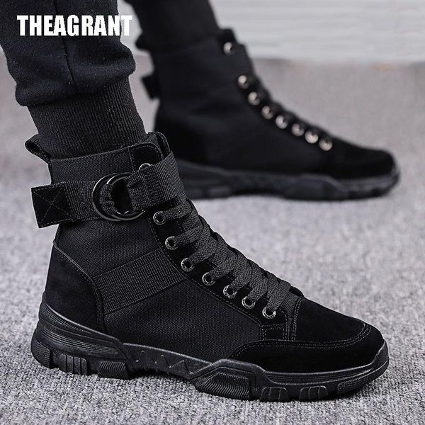

theagrant autumn winter men boots platform canvas shoes for men safety work boots male shoes high man sneakers mbs3016, Black