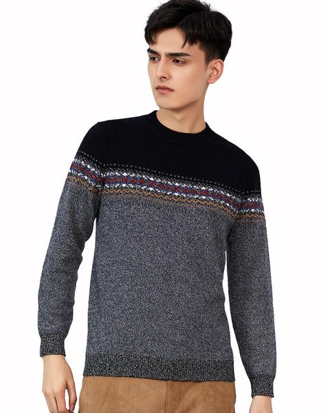 

чжил мужской 100% кашемир полосатого splic цвет crewneck свитер, White;black