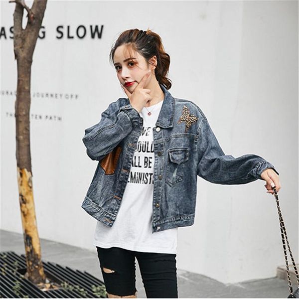 

spring and autumn loose denim jacket female fashion lapel long-sleeved coat korean short paragraph wild parka kg-271, Black;brown