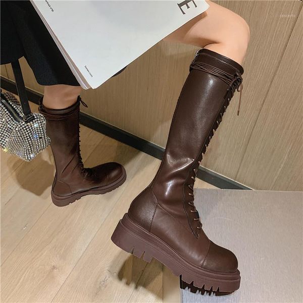 

fanyuan knee high boots plus size 34-43 stretch boots women lace up platform knee quality microfiber leather shoes women1, Black