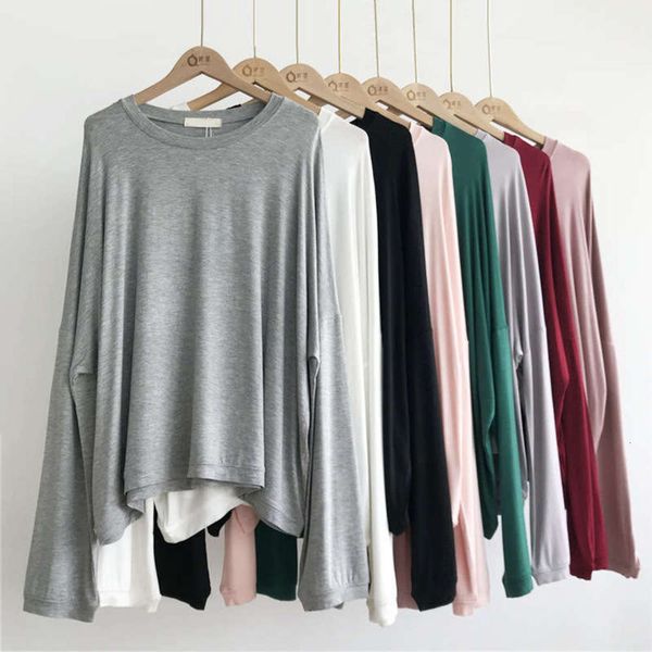 

crew neck modal long sleeve slouchy t-shirt autumn women's fat mm loose cover meat large batman shirt, Black;gray