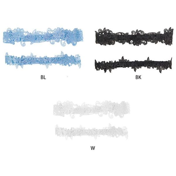 

women embroidery floral lace thigh rings set wedding prom bridal decorative stretch band solid color hollow seamless leg garters, Black;white