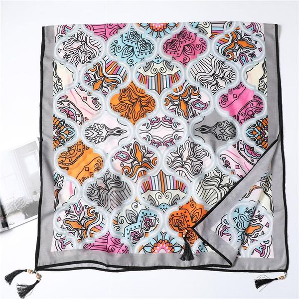 

scarves 2021nieuweontwerp merk vrouwen sjaal mode katoen afdrukken sjaals voor dames wraps foulard femme kwastje hijaabs, Blue;gray