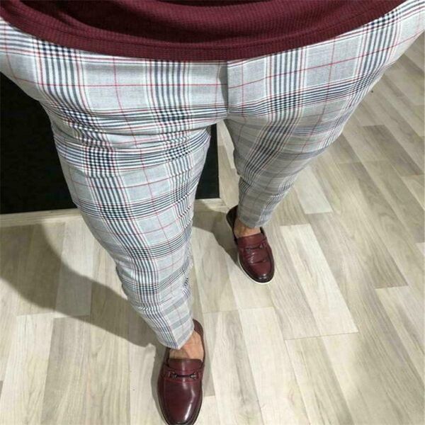 

fashion plus size 3xl men casual slim fit skinny business formal suit dress pants plaid slacks trousers new drop shipping1, Black