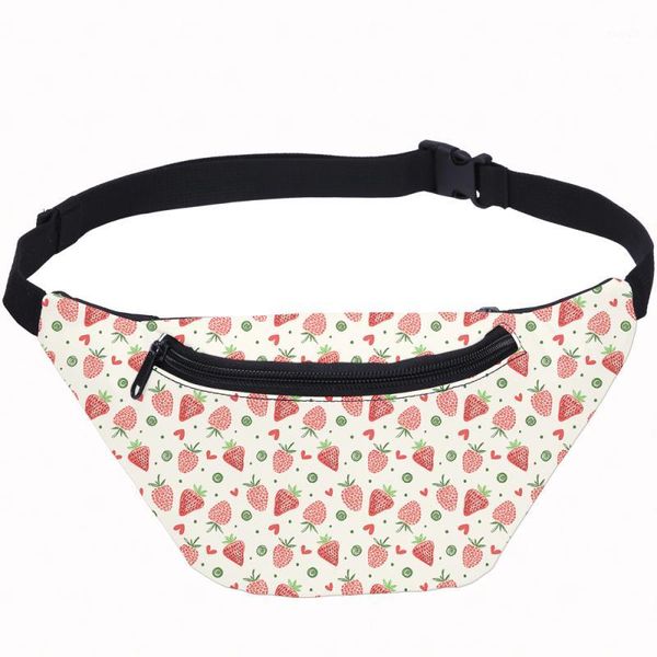 

3d strawberry printing fanny packs women waterproof outdoor running pockets waist bags chest belt boys girls belly bag