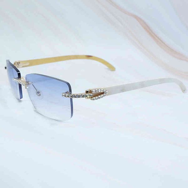 

2022 factory wholesale iced out men luxury cubic zircon buffalo horn sun rimless rhinestone shades eyewear gafas sol yc8s, White;black