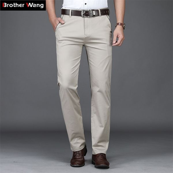 

summer thin men's casual pants loose straight solid color elastic business male trousers brand beige khaki navy black plus size lj20122