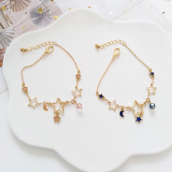 

link, chain korean style simple sweet cute size stars moon pendant bracelet temperament girl women exquisite beautiful starry sky jewelry, Black