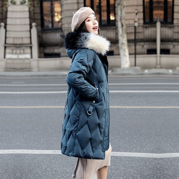 

women colorful fur collar long hooded oversize winter down coat thick warm jacket cotton padded wadded parkas, Black