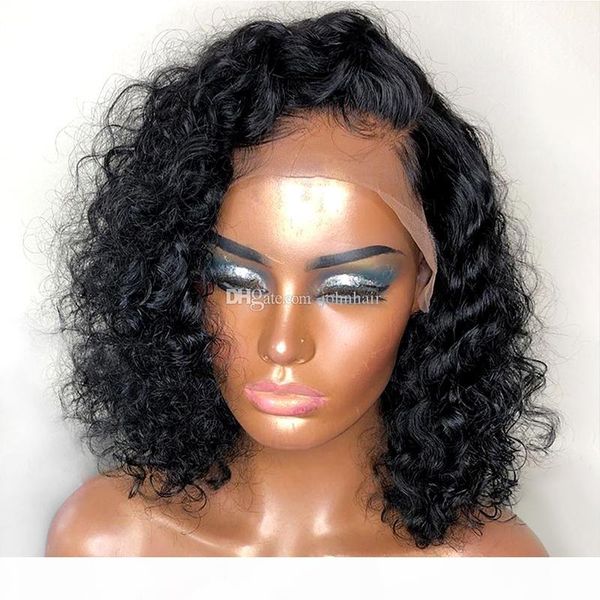 

13x6 deep part lace front wig with baby hair wet and wavy pre plucked brazilian virgin short human hair bob wigs black women, Black;brown