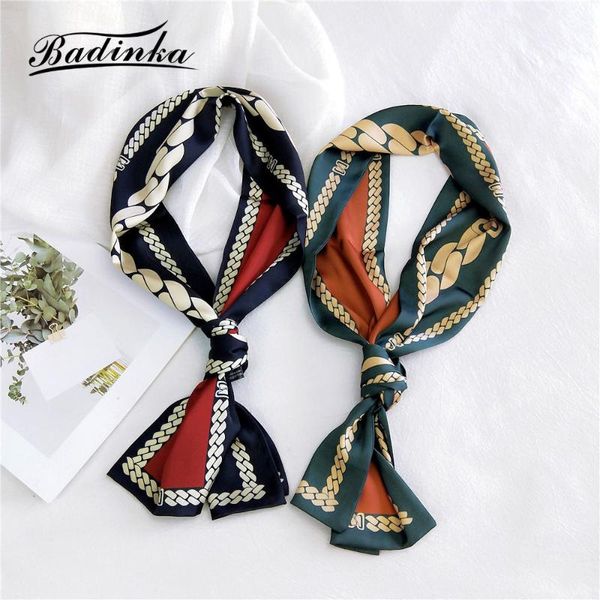 

scarves 2021 designer women's long skinny silk satin hair scarf headband bandana female neck scarfs for bag foulard femme cheveux, Blue;gray