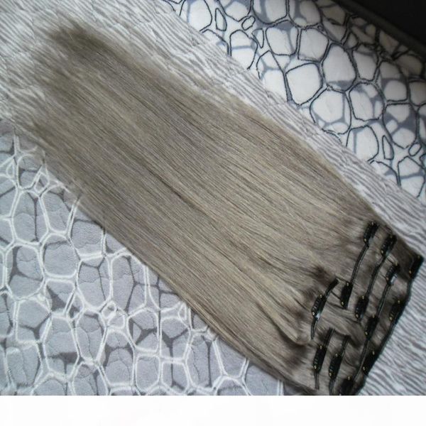 

silver gray hair extensions 100g straight human hair clip ins 7pcs clip in human hair extensions straight, Black;brown