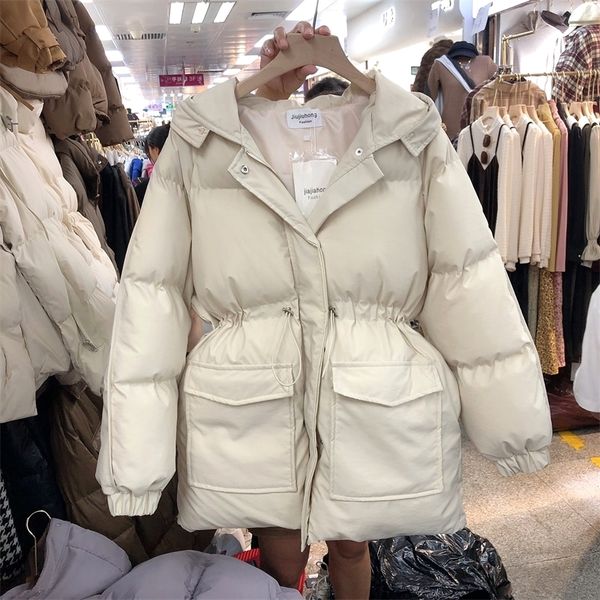 

ewq] 2020 winter jacket new versatile version thickened parkas for women minimalist loose jackets cotton padded coat apricotx1016, Black;brown