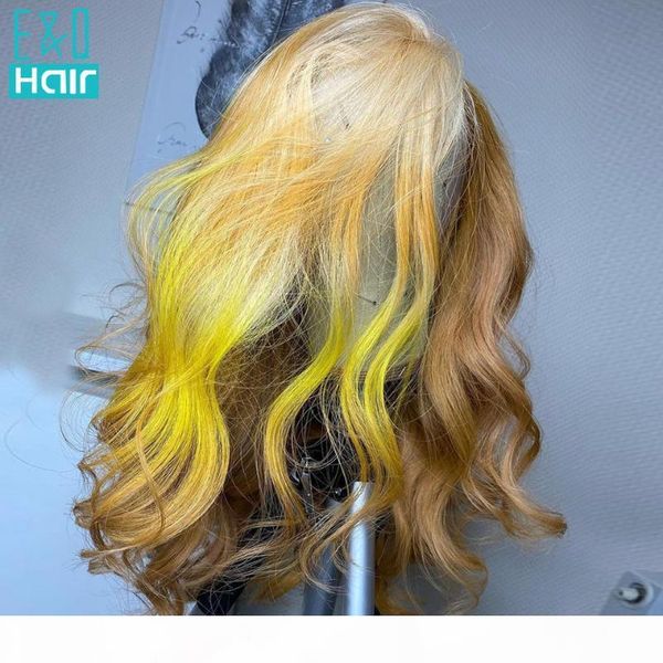

180% honey blonde ombre colored 13x4 lace front human hair wigs for black women pre plucked brazilian remy body wave wig, Black;brown