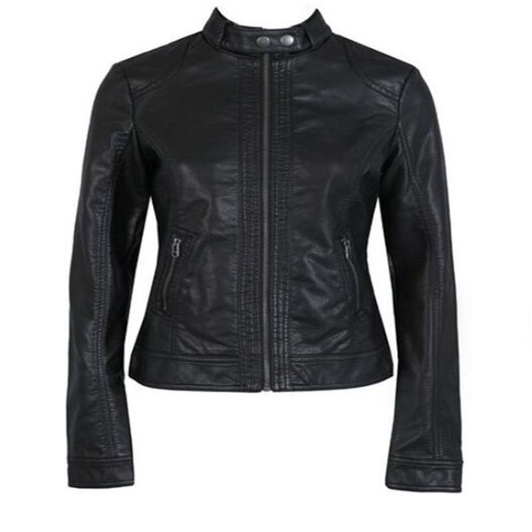 

2021 fashion new women's jacket european fashion leather jacket pimkie cleaning single pu leather motorcycle temale women's leat, Black