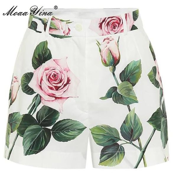 

moaayina summer women rose floral-print cotton shorts t200701, White;black