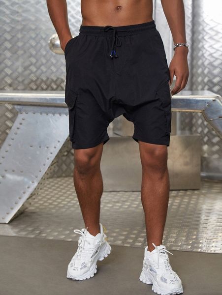 

men drawstring waist harem shorts k9cl#, Black