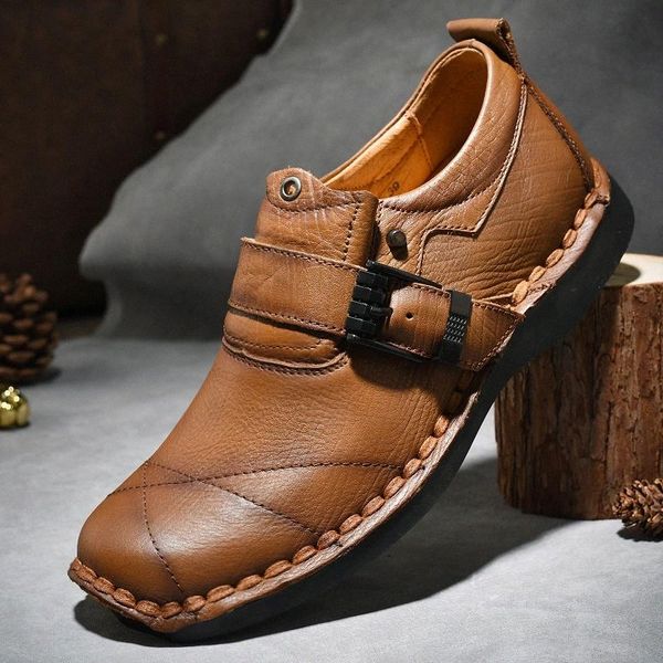 

men's genuine leather shoes fashion head leather soft anti-slip rubber loafers shoes man slip on casual real leather shoes #ay9m