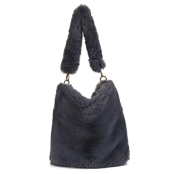 

abdb-ladies shoulder bucket bag fashion ladies chain messenger bag faux fur plush tote