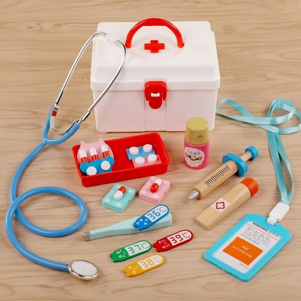 

kids wooden doctor toy set simulation family doctor nurse medical kit toy pretend play hospital medicine accessorie children toy y200428
