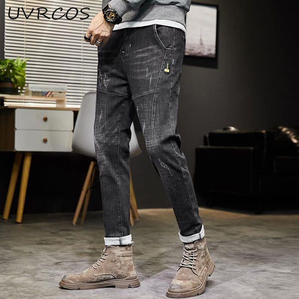 

men's jeans classic men casual mid-rise straight denim long pants comfortable trousers loose fit brand menswear man's, Blue