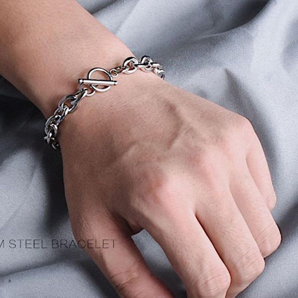 

link, chain bracelet on hand stainless steel cuban bracelets jewelry punk gifts for men accessories mens hip hop link, Black