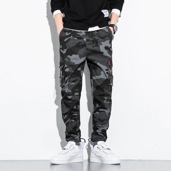 

pants men korean-style trend popular brand loose beam foot casual autumn skinny capri sports camouflage cargo trousers kg-15, Black;blue