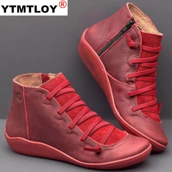 

pu leather ankle boots for women autumn winter cross strips vintage women punk boots shoes ladies flat woman, Black