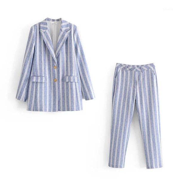 

temperament casual long sleeve women's suit autumn new single-breasted striped blazer casual pants suit office female1, White