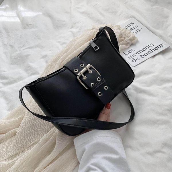 

pu leather buckle design black baguette bag for women 2020 spring autumn new all-match shoulder small square bag 5nop
