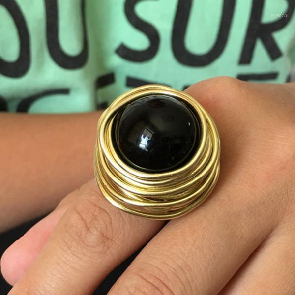 

handmade wire big beads rings for women fashion statement acrylic finger rings gift vintage style jewelry 4 colors ukmoc1, Golden;silver