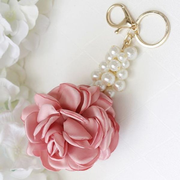 

new rose shape cloth flower ball keychain key ring for women bag pearl car pendant jewelry gifts trinket key chain eh400 h qylfpk