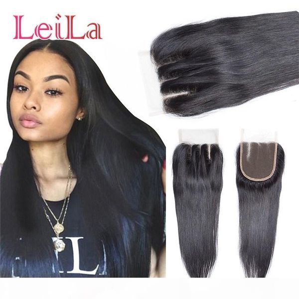 

100% real unprocessed brazilian straight hair lace closure 3 part 1b 4x4 virgin human lace closures hair, Black;brown