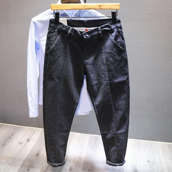 

men's jeans 2021 autumn male pure color simple texture wool stretch pants, Blue