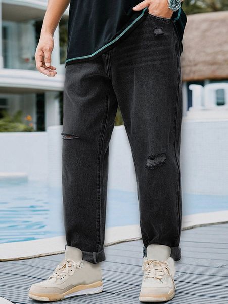 

men ripped frayed tapered jeans l0qb#, Blue